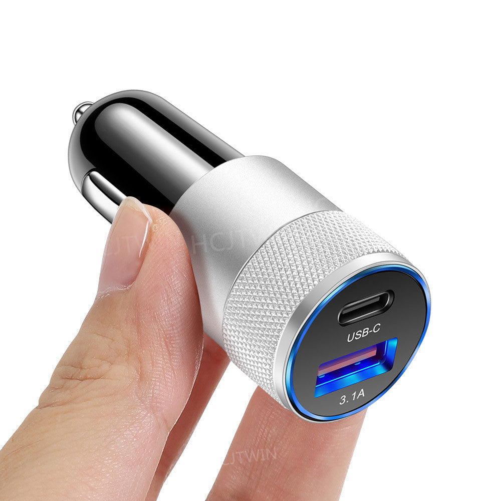3.1A USB+PD Metal Car Charger Aluminum Alloy Steel Cannon Car Charger Mobile Phone Car Charger Cross-border Wholesale