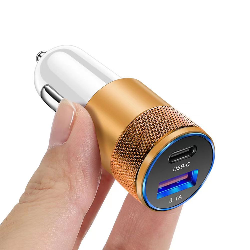 3.1A USB+PD Metal Car Charger Aluminum Alloy Steel Cannon Car Charger Mobile Phone Car Charger Cross-border Wholesale