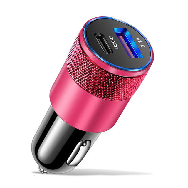 3.1A USB+PD Metal Car Charger Aluminum Alloy Steel Cannon Car Charger Mobile Phone Car Charger Cross-border Wholesale