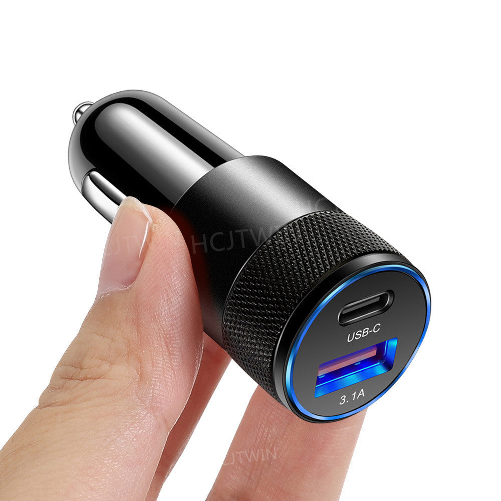 3.1A USB+PD Metal Car Charger Aluminum Alloy Steel Cannon Car Charger Mobile Phone Car Charger Cross-border Wholesale
