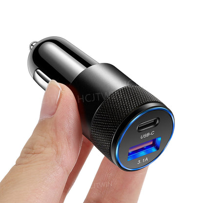3.1A USB+PD Metal Car Charger Aluminum Alloy Steel Cannon Car Charger Mobile Phone Car Charger Cross-border Wholesale